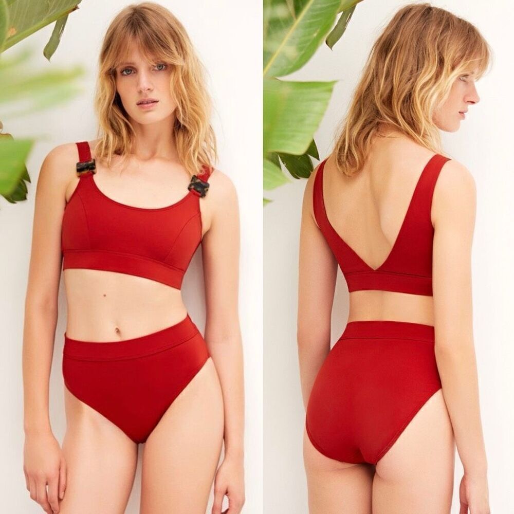 Else Mare High Waist Bikini Swim Bottoms Paprika Red Women’s Size 6 Beach Summer